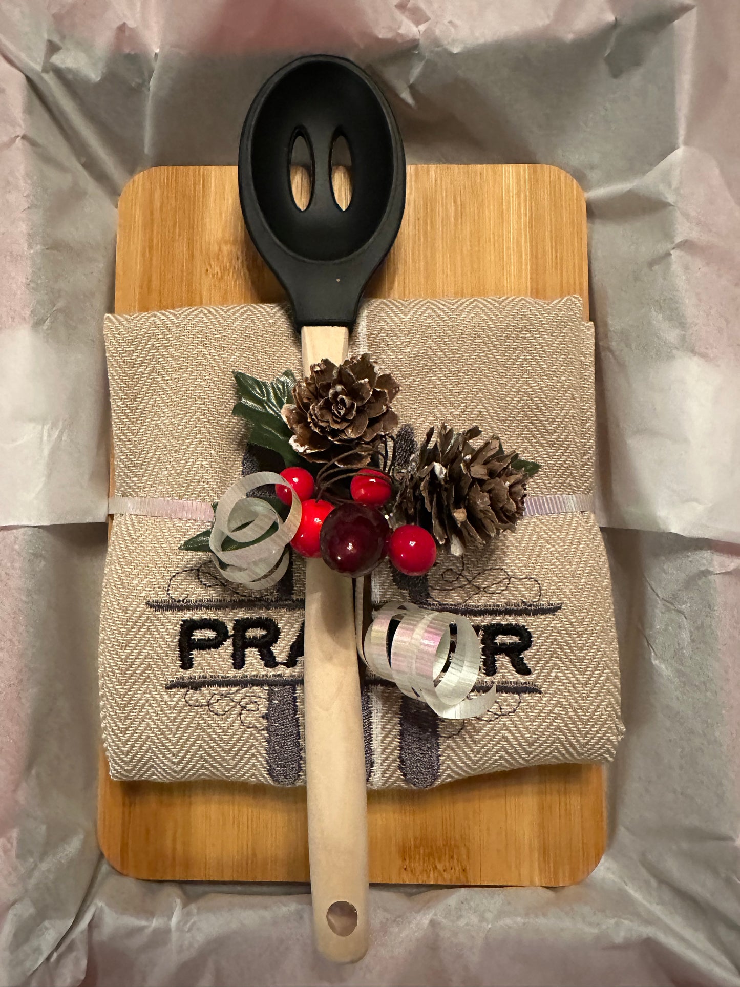 Custom Cutting Board and Kitchen Towel Set with Utensil