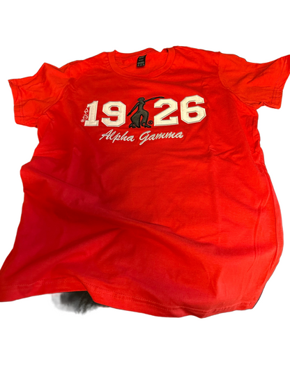 Alpha Gamma 1926 with Lady of Fortitude Ladies Embroidered T-Shirt