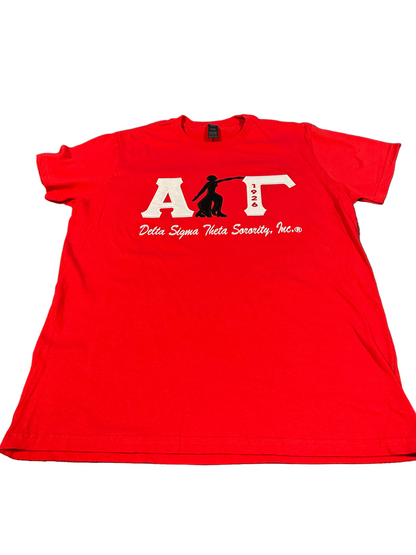 Alpha Gamma with Fortitude Embroidered Ladies T-Shirt
