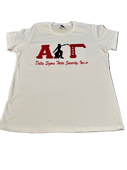Alpha Gamma with Fortitude Embroidered Ladies T-Shirt