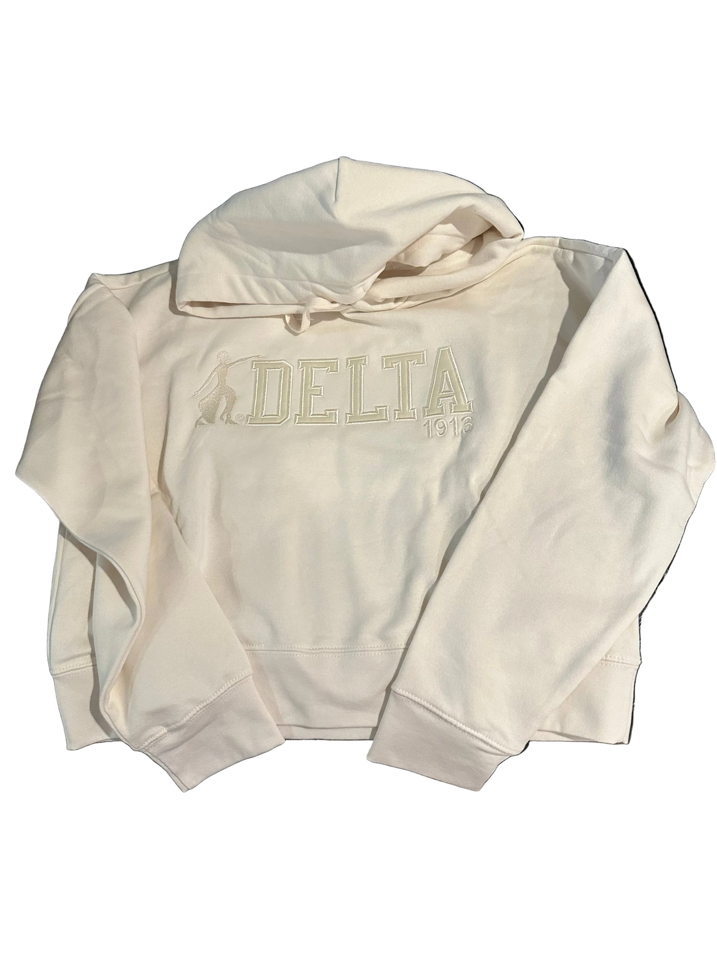 Monochrome Delta with Cream Fortitude Modest Crop Hoodie