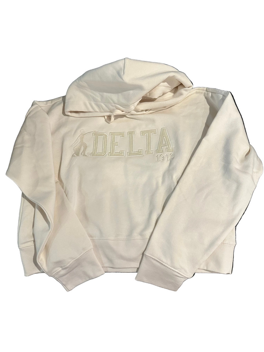 Monochrome Delta with Cream Fortitude Modest Crop Hoodie