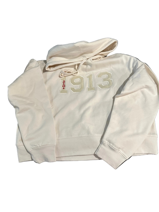 Monochrome 1913 with Crimson DST Modest Crop Hoodie