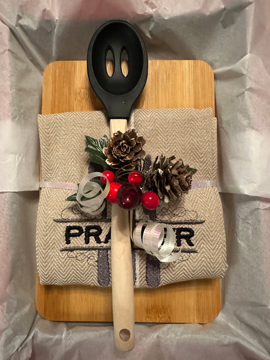 Custom Cutting Board and Kitchen Towel Set with Utensil
