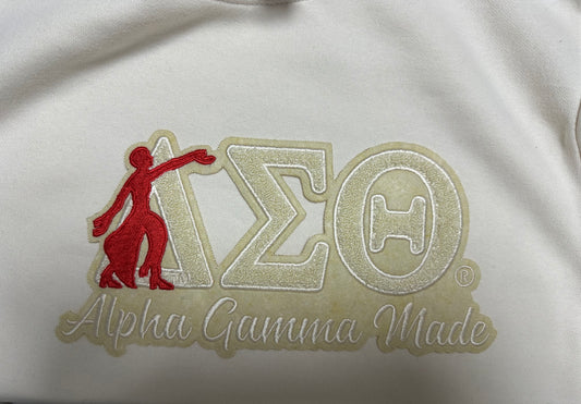 Monochrome Chenille Alpha Gamma Made with Red Fortitude Patch Sweatshirt