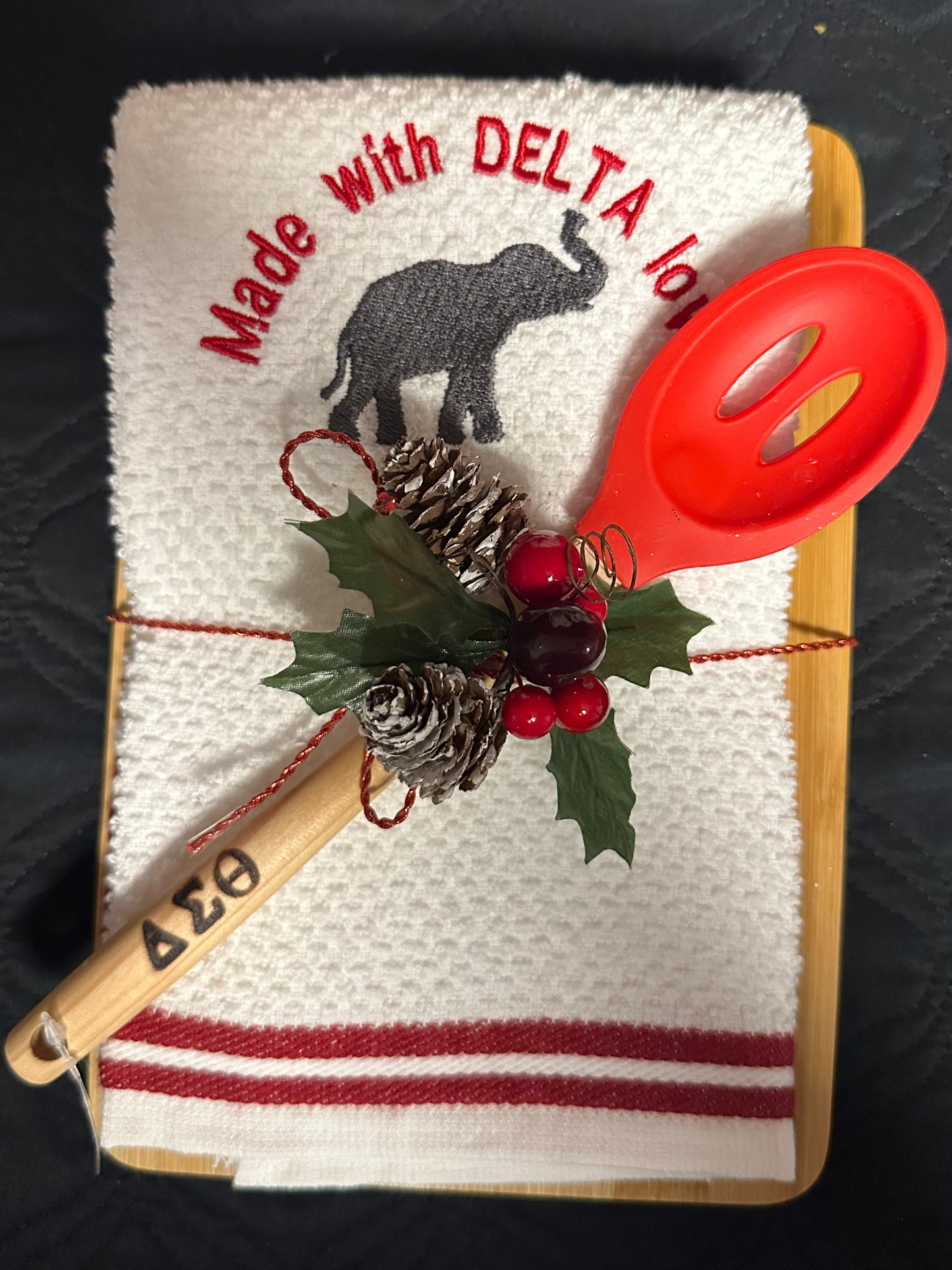 Custom Cutting Board and Kitchen Towel Set with Utensil