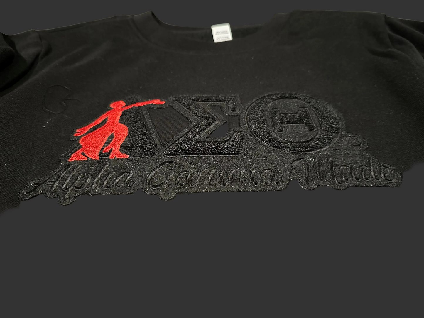 Monochrome Chenille Alpha Gamma Made with Red Fortitude Sweatshirt