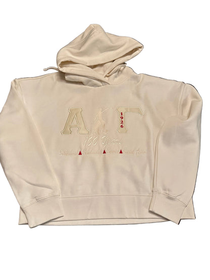 Monochrome Alpha Gamma Lady of Fortitude 100 Years Modest Crop Hoodie