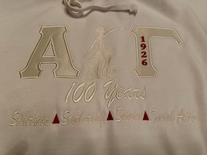 Monochrome Alpha Gamma Lady of Fortitude 100 Years Modest Crop Hoodie