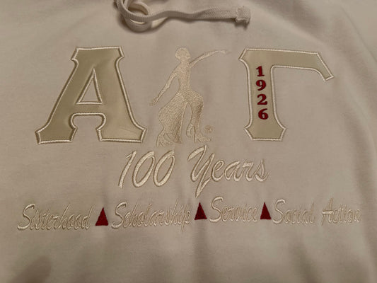 Monochrome Alpha Gamma Lady of Fortitude 100 Years Modest Crop Hoodie