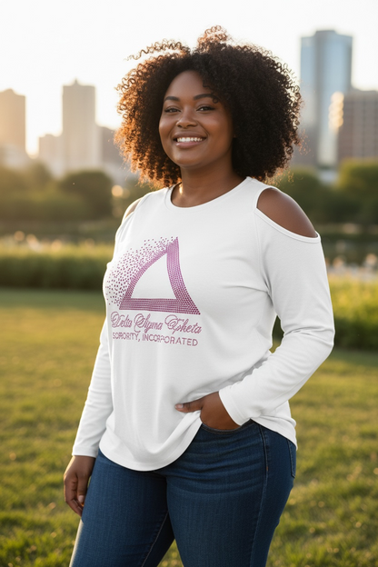 Cold Shoulder Pyramid Bling Ladies T-Shirt