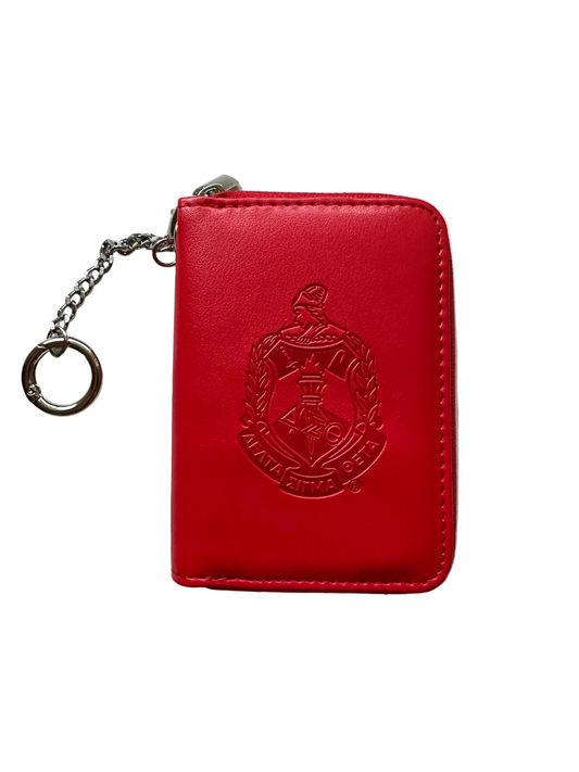 Red DST PU Leather Credit Card Holder Wallet and Keychain
