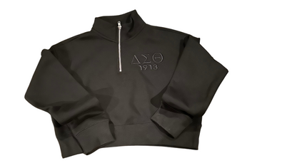 DST 1913 Ladies 1/2 Zip Monochrome Embroidered Modest Crop Pullover